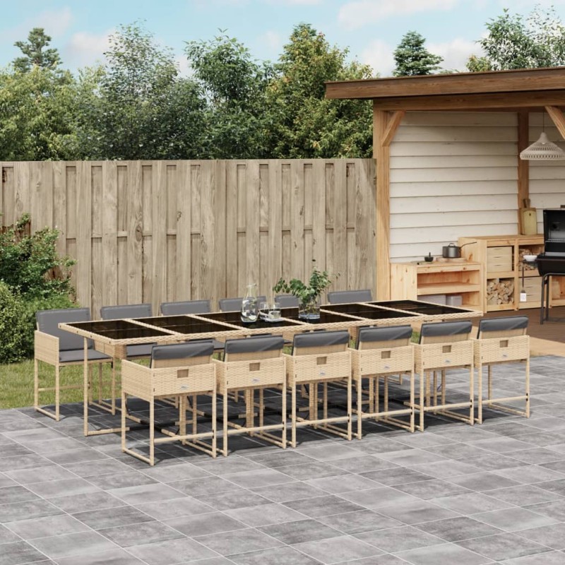 vidaXL Set comedor de jardín con cojines 13 pzas ratán sintético beige vidaXL Set comedor de jardín con cojines 13 pzas ratán sintético beige
