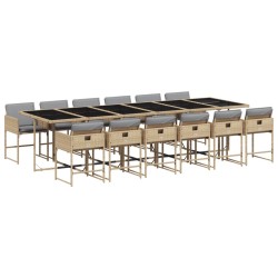 vidaXL Set comedor de jardín con cojines 13 pzas ratán sintético beige