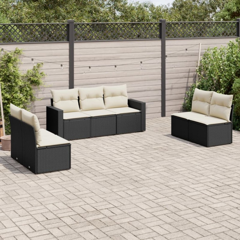 vidaXL Set de comedor de jardín 7 pzas y cojines ratán sintético negro vidaXL Set de comedor de jardín 7 pzas y cojines ratán sintético negro