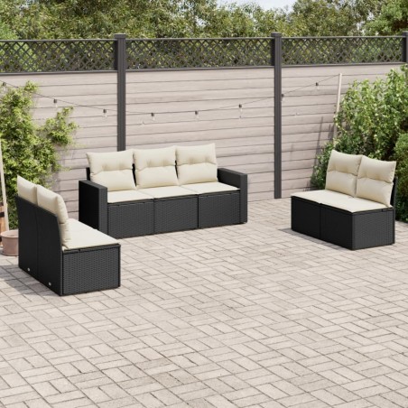 vidaXL Set de comedor de jardín 7 pzas y cojines ratán sintético negro