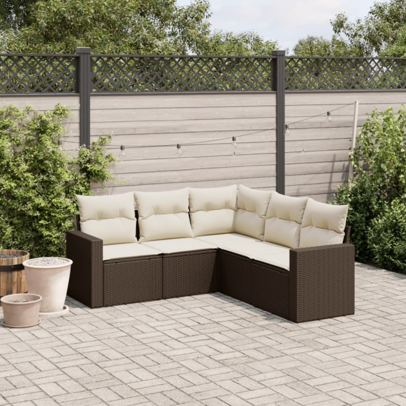 vidaXL Set comedor de jardín 5 piezas y cojines ratán sintético marrón vidaXL Set comedor de jardín 5 piezas y cojines ratán sintético marrón
