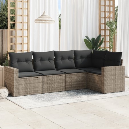vidaXL Juego de sofás jardín con cojines 5 pzas ratán sintético gris