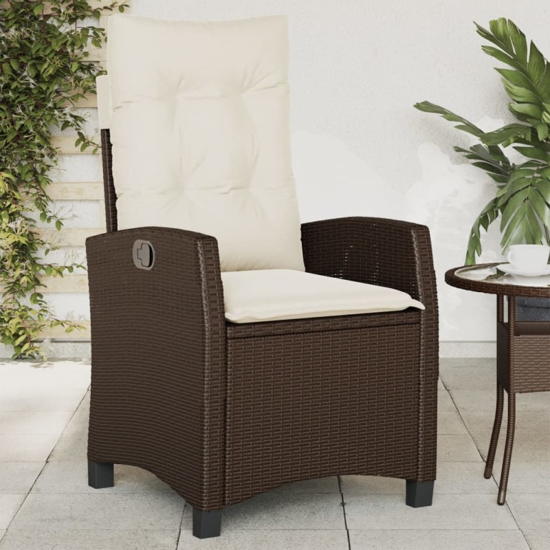 vidaXL Sillón reclinable de jardín con cojines ratán sintético marrón vidaXL Sillón reclinable de jardín con cojines ratán sintético marrón