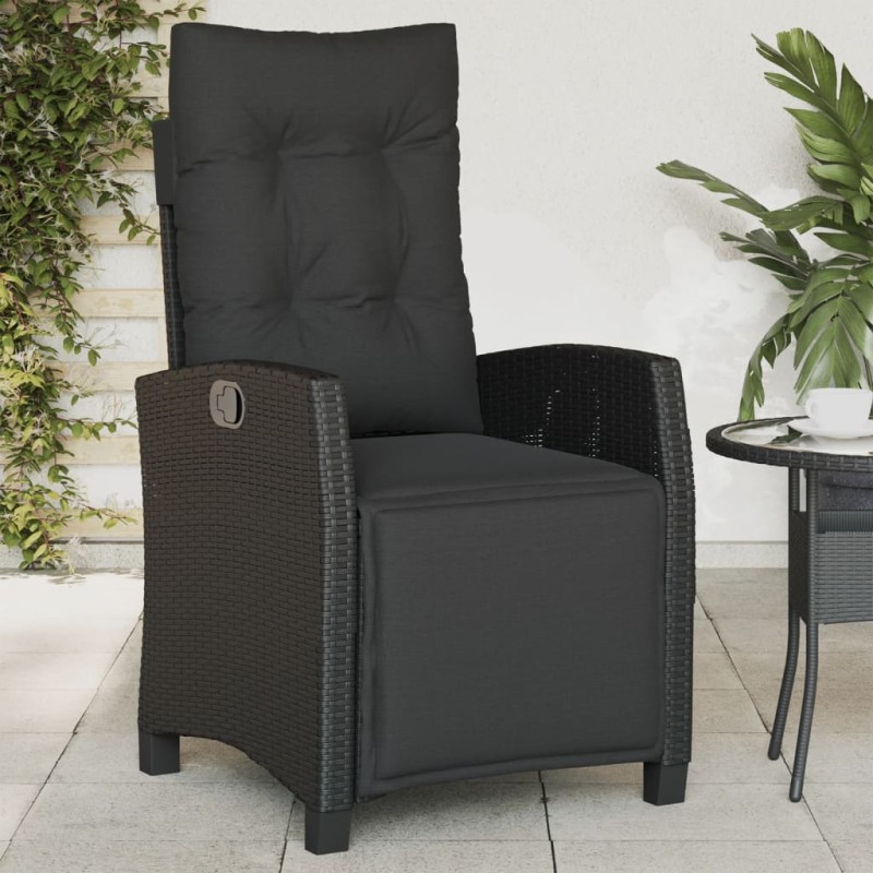 vidaXL Sillón reclinable de jardín con reposapiés ratán PE negro vidaXL Sillón reclinable de jardín con reposapiés ratán PE negro