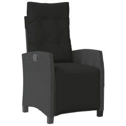 vidaXL Sillón reclinable de jardín con reposapiés ratán PE negro