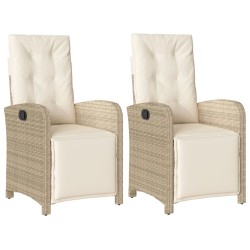 vidaXL Sillones reclinables jardín con reposapiés 2 uds ratán PE beige