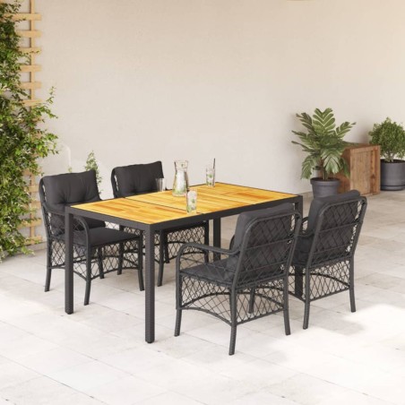 vidaXL Set de muebles jardín 5 pzas con cojines ratán sintético negro
