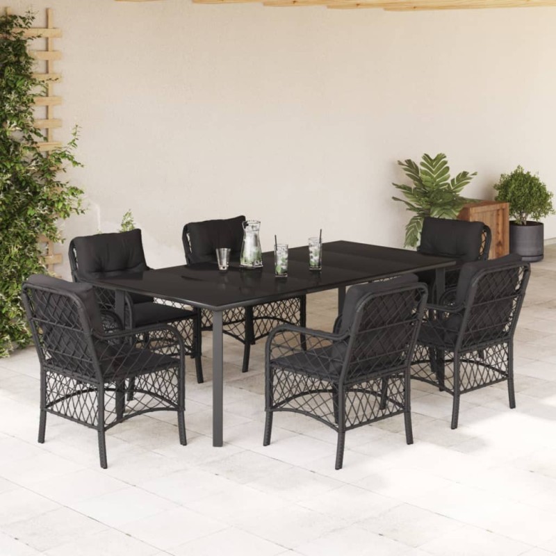vidaXL Set de comedor de jardín 7 pzas y cojines ratán sintético negro vidaXL Set de comedor de jardín 7 pzas y cojines ratán sintético negro