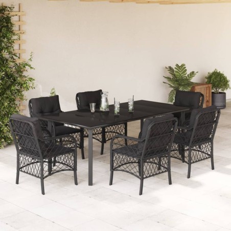 vidaXL Set de comedor de jardín 7 pzas y cojines ratán sintético negro
