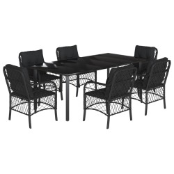 vidaXL Set de comedor de jardín 7 pzas y cojines ratán sintético negro