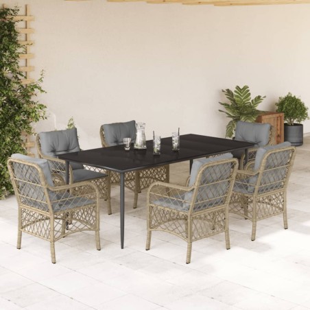 vidaXL Set comedor de jardín 7 pzas con cojines ratán sintético beige