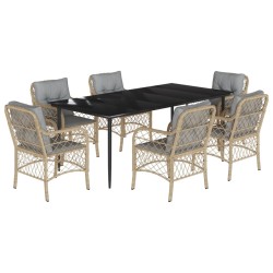 vidaXL Set comedor de jardín 7 pzas con cojines ratán sintético beige