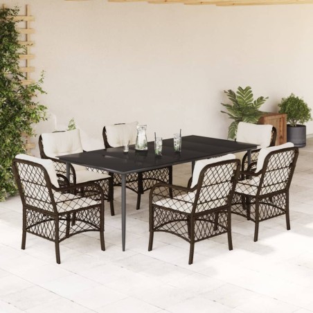 vidaXL Set comedor de jardín 7 pzas con cojines ratán sintético marrón