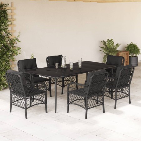 vidaXL Set de comedor de jardín 7 pzas y cojines ratán sintético negro