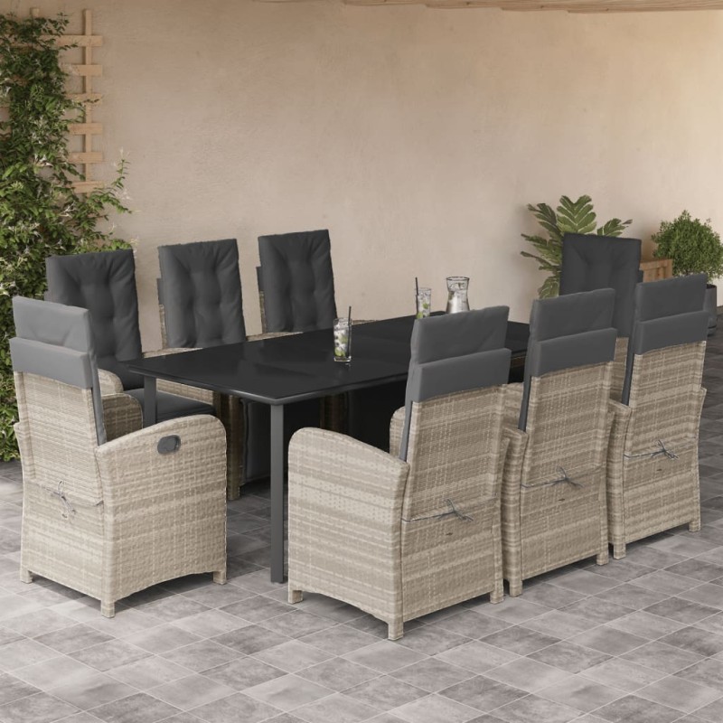 vidaXL Set comedor de jardín 9 pzas cojines ratán sintético gris claro vidaXL Set comedor de jardín 9 pzas cojines ratán sintético gris claro