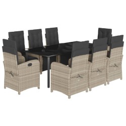 vidaXL Set comedor de jardín 9 pzas cojines ratán sintético gris claro
