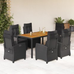 vidaXL Set de comedor de jardín 7 pzas y cojines ratán sintético negro