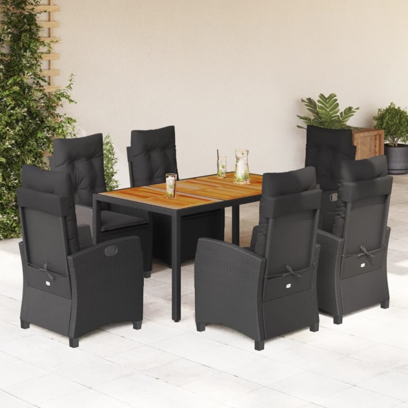 vidaXL Set de comedor de jardín 7 pzas y cojines ratán sintético negro vidaXL Set de comedor de jardín 7 pzas y cojines ratán sintético negro