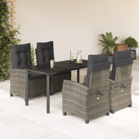vidaXL Set comedor de jardín 5 piezas con cojines ratán sintético gris