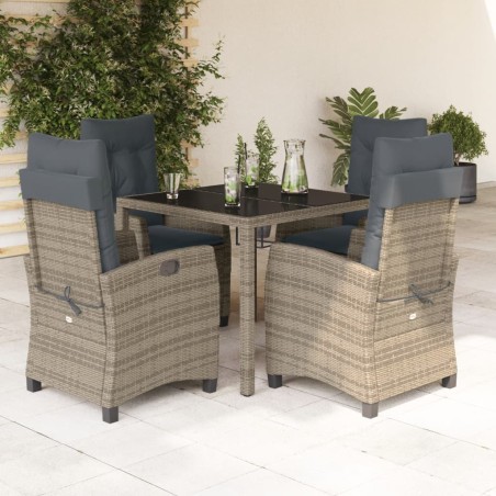vidaXL Set comedor de jardín 5 piezas con cojines ratán sintético gris
