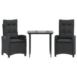 vidaXL Set comedor de jardín 3 pzas con cojines ratán sintético negro