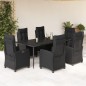 vidaXL Set de comedor de jardín 7 pzas y cojines ratán sintético negro vidaXL Set de comedor de jardín 7 pzas y cojines ratán sintético negro