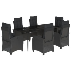 vidaXL Set de comedor de jardín 7 pzas y cojines ratán sintético negro