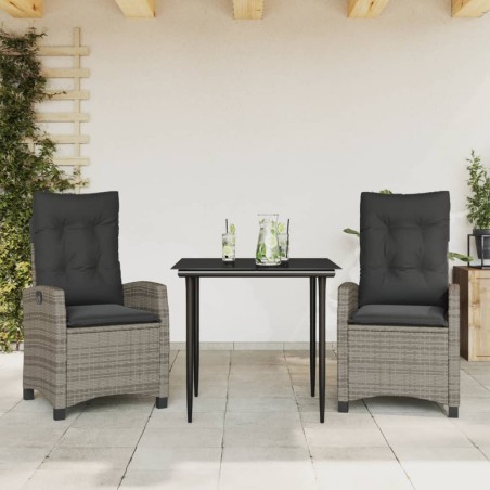 vidaXL Set comedor de jardín 3 piezas con cojines ratán sintético gris