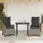 vidaXL Set comedor de jardín 3 piezas con cojines ratán sintético gris