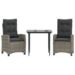 vidaXL Set comedor de jardín 3 piezas con cojines ratán sintético gris