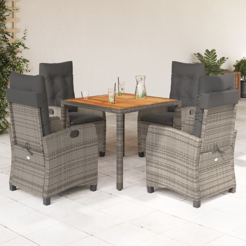vidaXL Set comedor de jardín 5 piezas con cojines ratán sintético gris vidaXL Set comedor de jardín 5 piezas con cojines ratán sintético gris