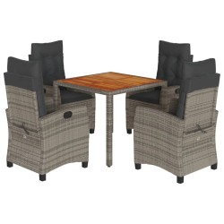 vidaXL Set comedor de jardín 5 piezas con cojines ratán sintético gris