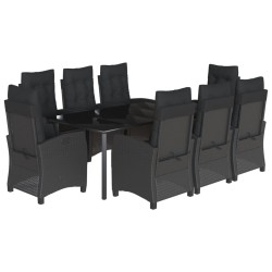 vidaXL Set de comedor de jardín 9 pzas y cojines ratán sintético negro