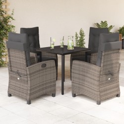 vidaXL Set comedor de jardín 5 piezas con cojines ratán sintético gris