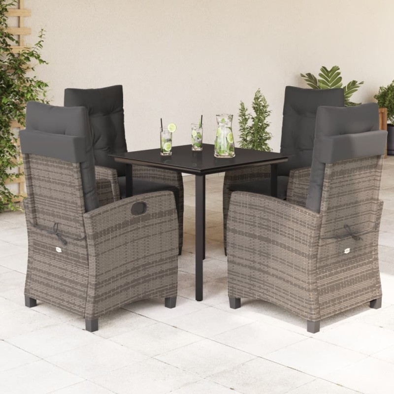 vidaXL Set comedor de jardín 5 piezas con cojines ratán sintético gris vidaXL Set comedor de jardín 5 piezas con cojines ratán sintético gris