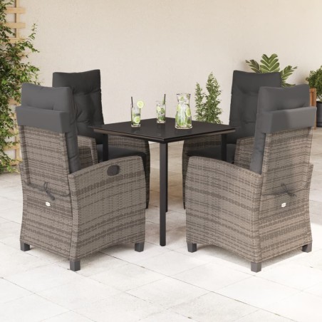 vidaXL Set comedor de jardín 5 piezas con cojines ratán sintético gris