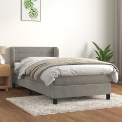 vidaXL Cama box spring con colchón terciopelo gris claro 90x190 cm