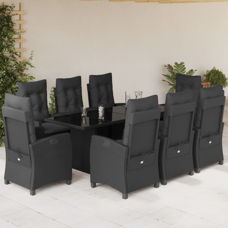 vidaXL Set de comedor de jardín 9 pzas y cojines ratán sintético negro vidaXL Set de comedor de jardín 9 pzas y cojines ratán sintético negro