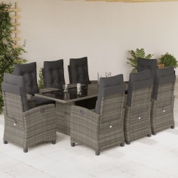 vidaXL Set comedor jardín 9 pzas y cojines ratán sintético gris