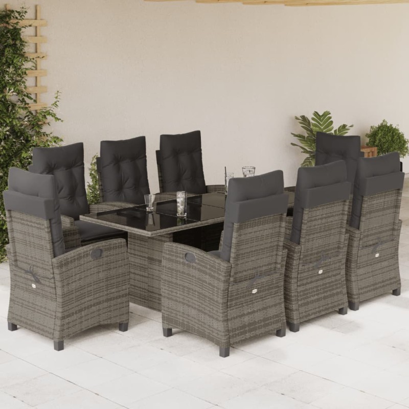 vidaXL Set comedor jardín 9 pzas y cojines ratán sintético gris vidaXL Set comedor jardín 9 pzas y cojines ratán sintético gris