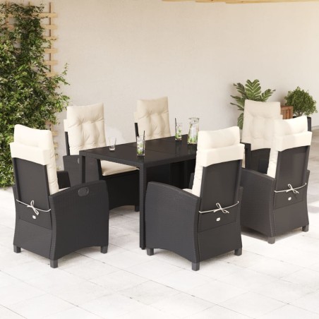 vidaXL Set de comedor de jardín 7 pzas y cojines ratán sintético negro
