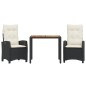 vidaXL Set comedor de jardín 3 pzas con cojines ratán sintético negro vidaXL Set comedor de jardín 3 pzas con cojines ratán sintético negro