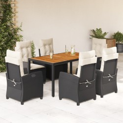 vidaXL Set de comedor de jardín 7 pzas y cojines ratán sintético negro
