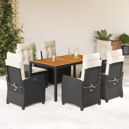 vidaXL Set de comedor de jardín 7 pzas y cojines ratán sintético negro