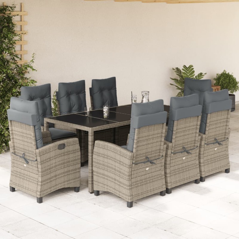 vidaXL Set comedor jardín 9 pzas y cojines ratán sintético gris vidaXL Set comedor jardín 9 pzas y cojines ratán sintético gris