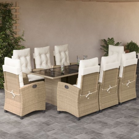 vidaXL Set comedor de jardín 9 pzas con cojines ratán sintético beige