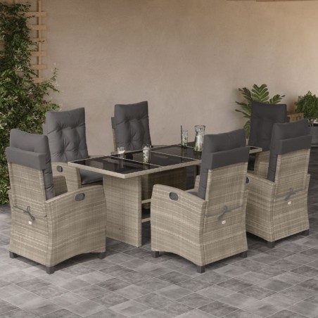 vidaXL Set comedor jardín 7 pzas y cojines ratán sintético gris claro