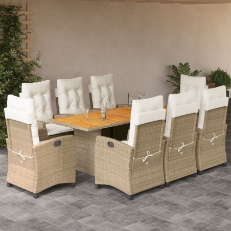 vidaXL Set comedor de jardín 9 pzas con cojines ratán sintético beige