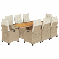 vidaXL Set comedor de jardín 9 pzas con cojines ratán sintético beige