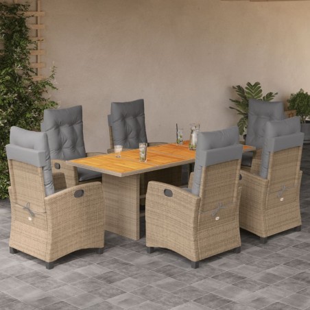 vidaXL Set comedor de jardín 7 pzas con cojines ratán sintético beige